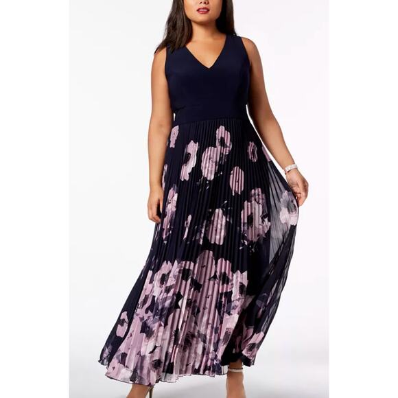 X by Xscape Dress Womens 18W Floral Pleated Maxi Sleeveless Formal XC169W - Picture 1 of 12